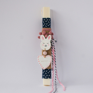 Λαμπάδα Κουνελάκι με πήλινο χειροποιήτο στολίδι - κορίτσι, λαμπάδες, για παιδιά, ζωάκια