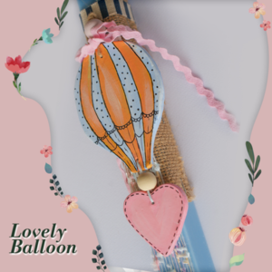 Λαμπάδα Αερόστατο με πήλινο χειροποιήτο στολίδι - κορίτσι, λαμπάδες, αερόστατο, για παιδιά - 3