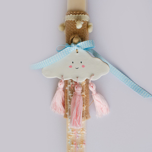 Λαμπάδα Συννεφάκι με πήλινο χειροποιήτο στολίδι - κορίτσι, λαμπάδες, συννεφάκι, για παιδιά - 2