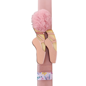 Λαμπάδα πλακέ με πουεντ μπαλαρίνας ροζ καθρέφτη ξύλο - μήκος 30 εκ - κορίτσι, λαμπάδες, μπαλαρίνες, για παιδιά