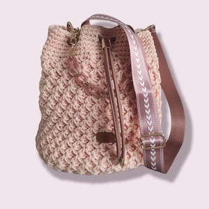 Ροζ σομόν μεγάλη τσάντα - νήμα, πουγκί, μεγάλες, all day, πλεκτές τσάντες