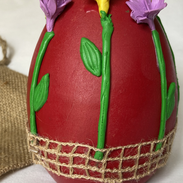 Αυγό πήλινο Πασχαλινό , με λουλούδια απο πολυμερικό πηλό. - διακοσμητικά - 2