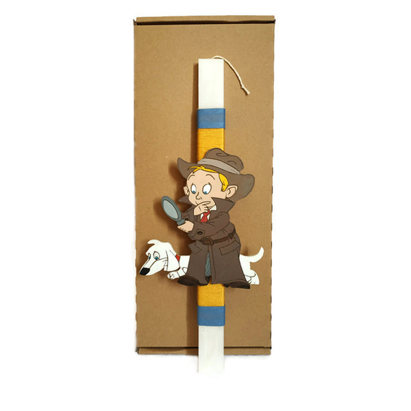 Παιδική Πασχαλινή Λαμπάδα με ξύλινο στοιχείο Ντετέκτιβ 14cm - αγόρι, λαμπάδες, για παιδιά, για εφήβους