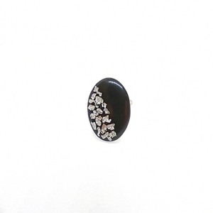 Δαχτυλίδι οβάλ με μαύρο σμάλτο και διακόσμηση φύλλο ασήμι - αλπακάς, γεωμετρικά σχέδια, αυξομειούμενα, φθηνά