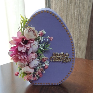 Πασχαλινό ξύλινο αυγό με λουλούδια - κορίτσι, λουλούδια, διακοσμητικά, για ενήλικες