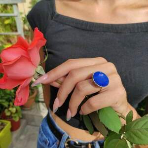 Δαχτυλίδι γουβάκι με μπλε σμάλτο - ορείχαλκος, αυξομειούμενα - 2