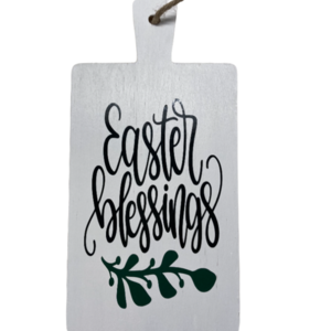 Διακοσμητικος ξυλινος ασπρος δισκος κοπης "Easter blessings", διαστ. 10,5 x 20,5 - διακοσμητικά, πασχαλινά δώρα, διακοσμητικό πασχαλινό - 2