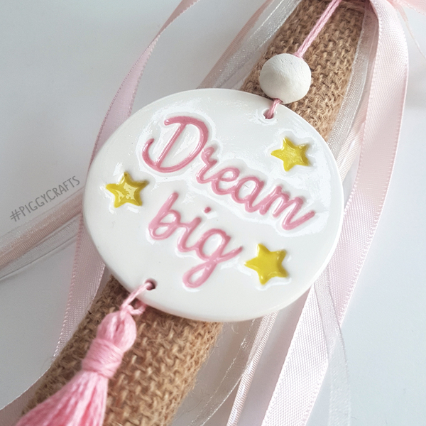 Λαμπάδα με χειροποίητο πήλινο στολίδι "Dream Big" (37cm) - Ροζ - κορίτσι, λαμπάδες, πηλός - 2