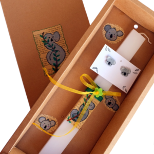 Αρωματική Λαμπάδα 32cm, σκουλαρίκια Κοάλα, με χάντρες miyuki - ζωγραφισμένα στο χέρι, κορίτσι, λαμπάδες, miyuki delica, ζωάκια - 5