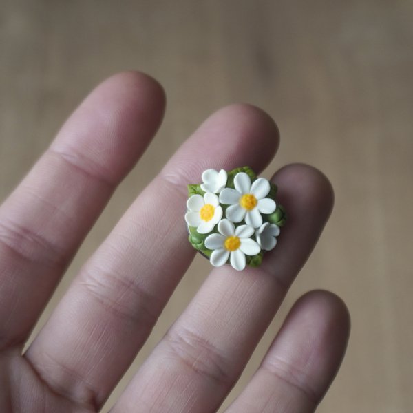 Δαχτυλίδι με μαργαρίτες από πολυμερικό πηλό - πηλός, λουλούδι, αυξομειούμενα - 2