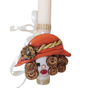 Αρωματική στρογγυλή λαμπάδα (25cm)" καδράκι κοριτσάκι" από πηλό - κορίτσι, λαμπάδες, για παιδιά, πασχαλινά δώρα