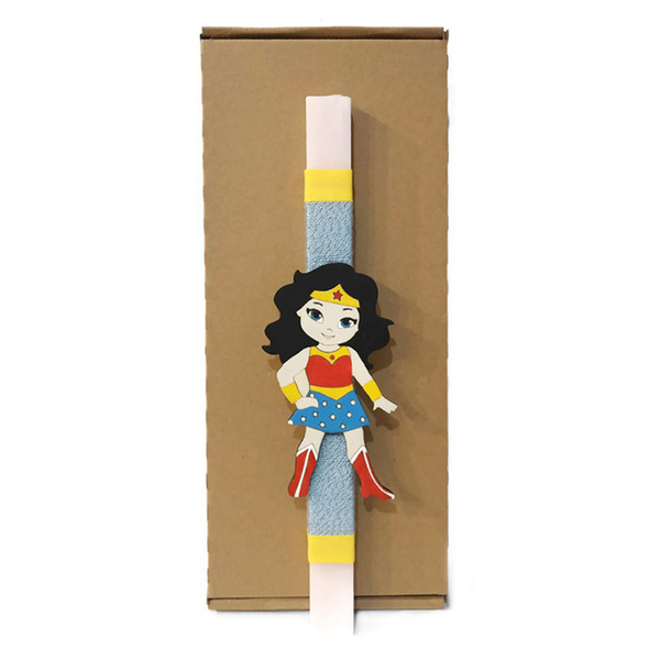 Παιδική Πασχαλινή Λαμπάδα με ξύλινο στοιχείο Ηρωίδα 14cm - κορίτσι, λαμπάδες, για παιδιά, σούπερ ήρωες