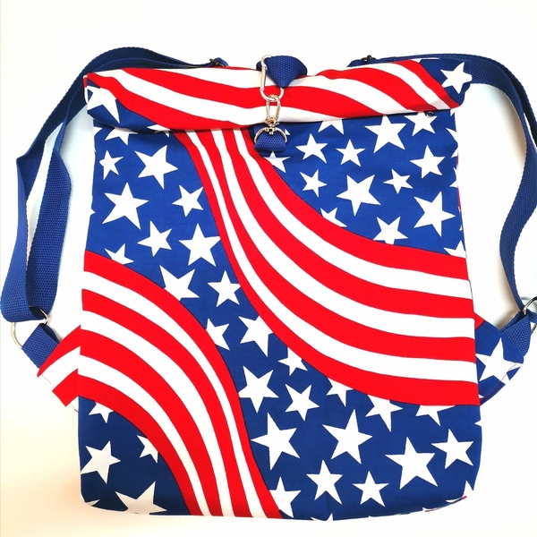 Backpack υφασμάτινο, αμερικάνικη σημαία με ιμάντες, 45x35 εκ. - ύφασμα, πλάτης, all day, πάνινες τσάντες