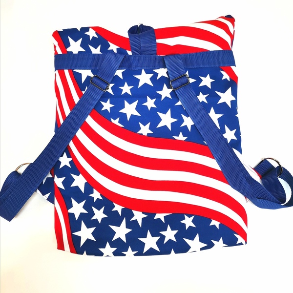 Backpack υφασμάτινο, αμερικάνικη σημαία με ιμάντες, 45x35 εκ. - ύφασμα, πλάτης, all day, πάνινες τσάντες - 2