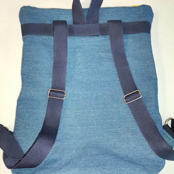 Backpack jean, με εξωτερική τσέπη που κοσμεί ο Einstein, με ρυθμιζόμενους ιμάντες, 45x35 εκ. - ύφασμα, πλάτης, all day, πάνινες τσάντες - 2