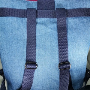 Backpack jean, με patchwork τρίλιζα, με ρυθμιζόμενους ιμάντες, 45x35 εκ. - ύφασμα, πλάτης, all day, πάνινες τσάντες - 2