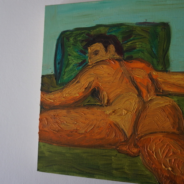 Γυμνό Ν02 (πράσινο/πορτοκαλί) - λάδι σε Καμβά 40*40 εκατοστά - πίνακες & κάδρα, καμβάς, πίνακες ζωγραφικής - 2