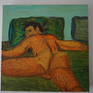 Γυμνό Ν02 (πράσινο/πορτοκαλί) - λάδι σε Καμβά 40*40 εκατοστά - πίνακες & κάδρα, καμβάς, πίνακες ζωγραφικής - 5