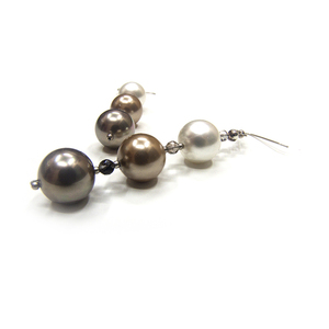 Σκουλαρίκια με shell pearls, smoky quartz & ασήμι 925 - ασήμι 925, κρεμαστά, μεγάλα, γάντζος - 4
