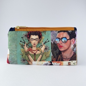 Xειροποίητο πορτοφόλι / κασετίνα από ύφασμα με μοτίβο φιγούρες της Frida Kahlo - ύφασμα, μοντέρνο, πορτοφόλια - 2