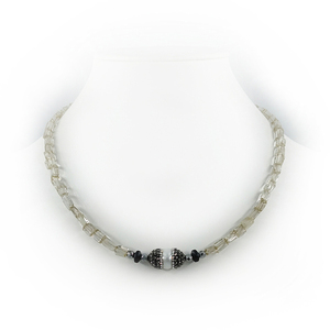 Κολιέ με smoky quartz, swarovski, μαργαριτάρι & ασήμι 925 - ημιπολύτιμες πέτρες, μαργαριτάρι, ασήμι 925, swarovski, κοντά