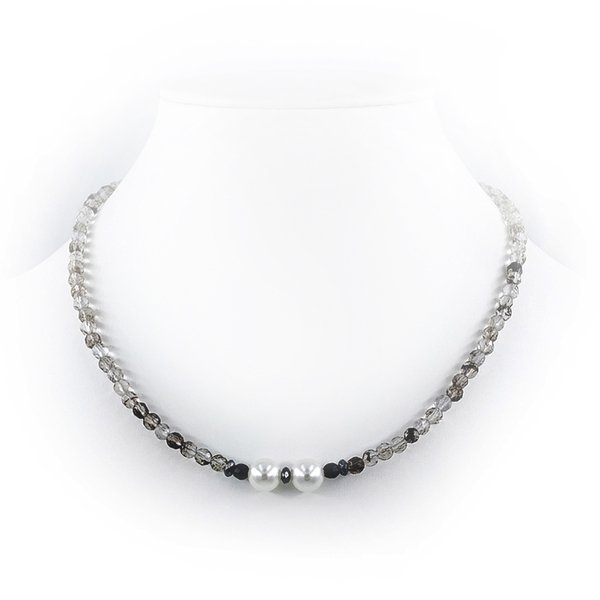 Kολιέ με smoky quartz, shell pearls & ασήμι 925 - ημιπολύτιμες πέτρες, ασήμι 925, κοντά, πέρλες