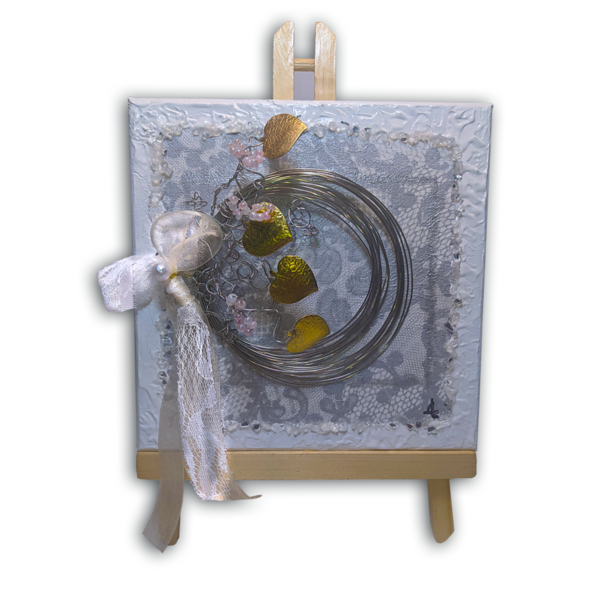 Ασημένιο Χειροποίητο Στεφανάκι σε καμβά (20cm x 20cm) - πίνακες & κάδρα, δώρο, μέταλλο, χειροποίητα, διακοσμητικά