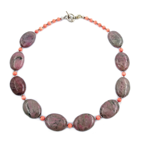 Κολιέ με ροδοχρωσίτες, ροζ κοράλι & ασήμι 925 - ασήμι 925, ημιπολύτιμες πέτρες, κοράλλι, μοναδικό