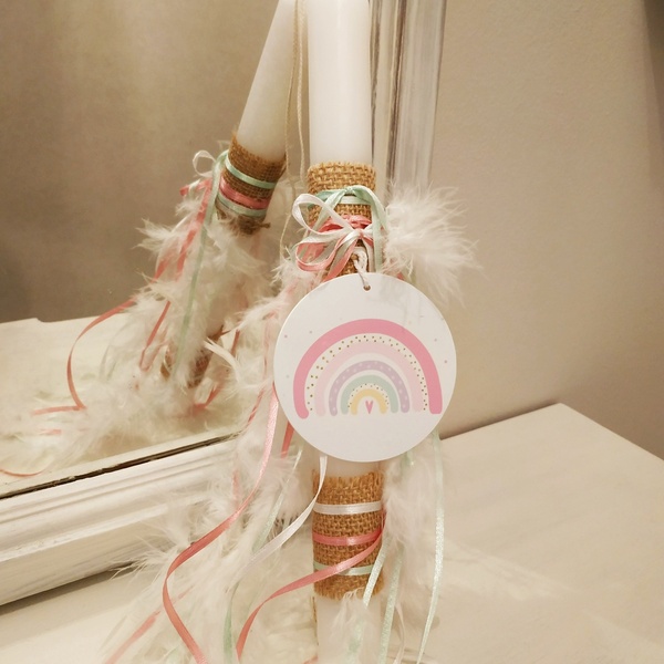 Χειροποίητη πασχαλινή λαμπάδα rainbow - κορίτσι, λαμπάδες, ουράνιο τόξο, για παιδιά, για εφήβους - 2