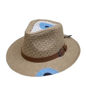 Ψάθινο καπέλο Panama eyes - ζωγραφισμένα στο χέρι, απαραίτητα καλοκαιρινά αξεσουάρ, ψάθινα
