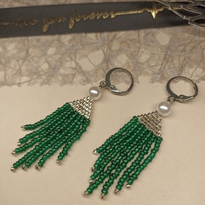 Χειροποίητα κρεμαστά σκουλαρίκια σε πράσινη απόχρωση με χάντρες MIYUKI - χάντρες, ατσάλι, κρεμαστά, γάντζος