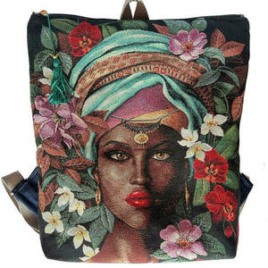 Γυναικεία τσάντα πλατης χειροποιητο backpack απο ύφασμα με μοτίβο μια όμορφη γυναίκα - πλάτης, all day, ύφασμα, σακίδια πλάτης, μεγάλες
