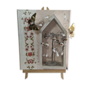 Χειροποίητο διακοσμητικό «Σπιτόδεντρο» σε καμβά (25cm X 30cm) - πίνακες & κάδρα, δώρο, μέταλλο, διακοσμητικά
