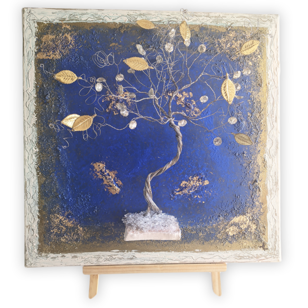 Διακοσμητικό μεταλλικό δέντρο σε ζωγραφιστό καμβά (40cm x 40cm) - πίνακες & κάδρα, μέταλλο, διακοσμητικά