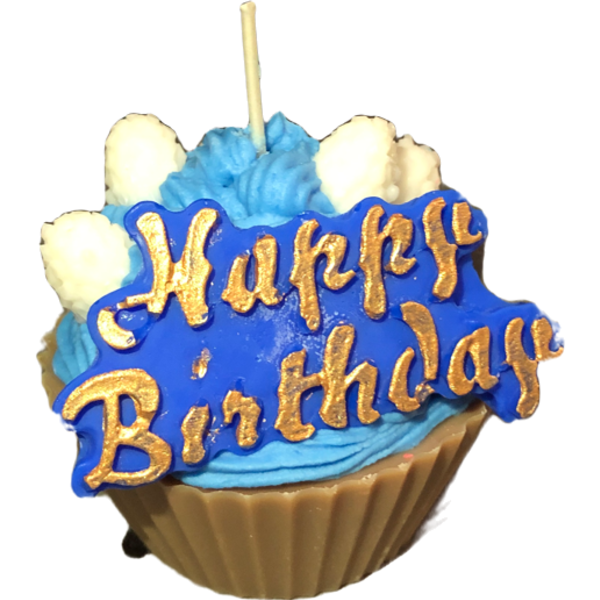 Cupcake από φυτικό κερί σόγιας Happy Birthday - αρωματικά κεριά
