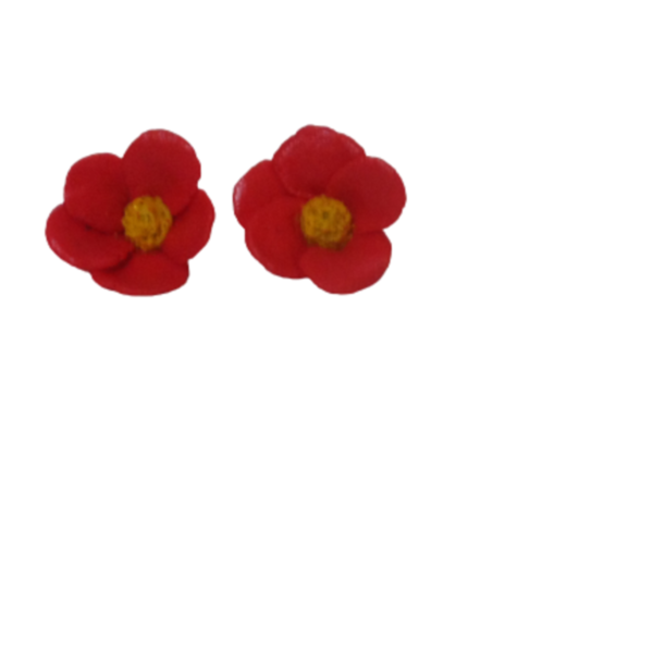 χειροποιητα σκουλαρικια μικρα καρφωτα κοκκινα λουλουδια (πολυμερικος πηλος) - πηλός, καρφωτά, μικρά, καρφάκι