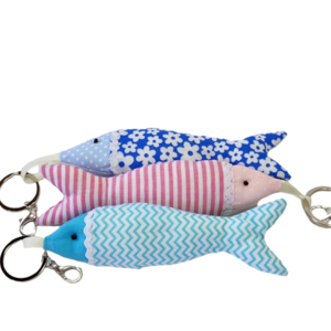 Μπρελόκ υφασμάτινο ψάρι μπλε φλοράλ - ύφασμα, ψάρι, δώρο, χειροποίητα, σπιτιού - 3