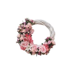 Χειροποίητο στεφάνι 50 cm με βάση από μπαμπού σε Ροζ ανοιξιάτικες αποχρώσεις. - ροζ, στεφάνια, λουλουδάτο