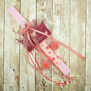 Χειροποίητη ροζ αρωματική πλακέ λαμπάδα "Κορώνα" - μήκος 32εκ. - λαμπάδες, για εφήβους, για παιδιά, κορίτσι, πριγκίπισσες
