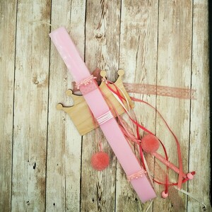 Χειροποίητη ροζ αρωματική πλακέ λαμπάδα "Κορώνα" - μήκος 32εκ. - κορίτσι, λαμπάδες, για παιδιά, για εφήβους, πριγκίπισσες - 4