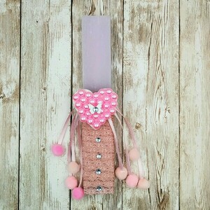 Χειροποίητη ροζ αρωματική πλακέ λαμπάδα "Καρδιά" - μήκος 20εκ. - κορίτσι, λαμπάδες, για παιδιά, για ενήλικες, για εφήβους