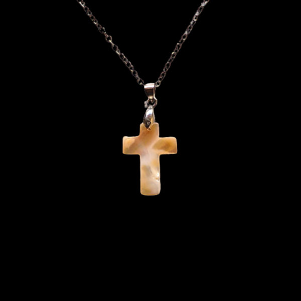 Ασημί Κρεμαστό-Κολιέ με Marbel Σταυρό - charms, σταυρός, κοχύλι, κοντά, ατσάλι - 2
