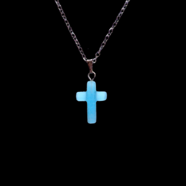 Ασημί Κολιέ με Γαλάζιο Σταυρό - charms, σταυρός, κοντά, ατσάλι, φθηνά - 2