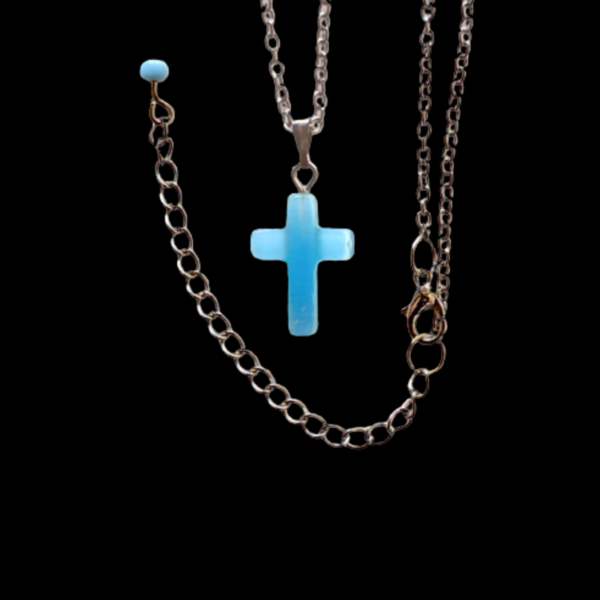 Ασημί Κολιέ με Γαλάζιο Σταυρό - charms, σταυρός, κοντά, ατσάλι, φθηνά - 3