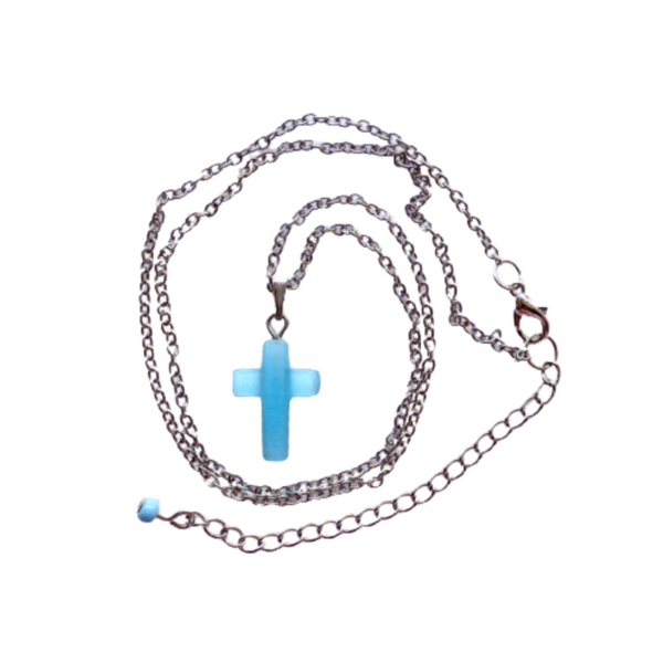 Ασημί Κολιέ με Γαλάζιο Σταυρό - charms, σταυρός, κοντά, ατσάλι, φθηνά - 4