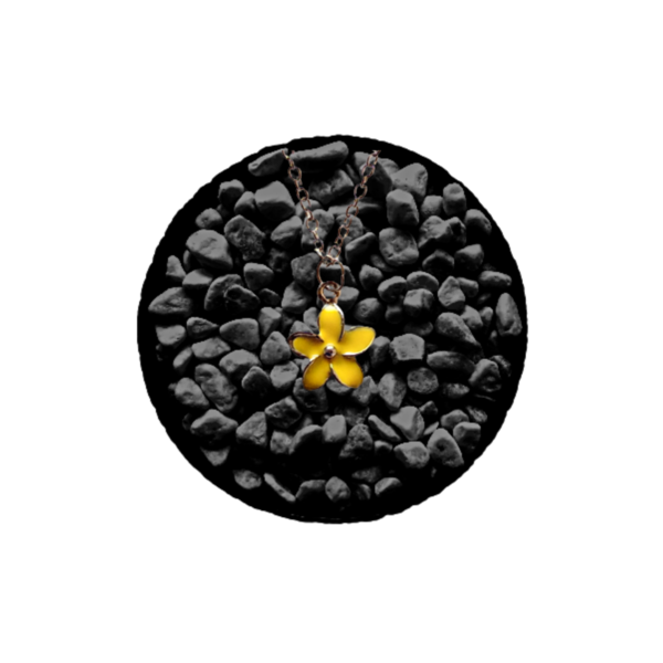 Ασημί Κολιέ με Κίτρινο Λουλούδι - charms, κοντά, λουλούδι, ατσάλι, boho