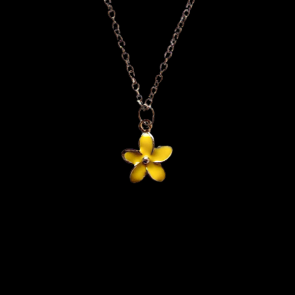 Ασημί Κολιέ με Κίτρινο Λουλούδι - charms, κοντά, λουλούδι, ατσάλι, boho - 2
