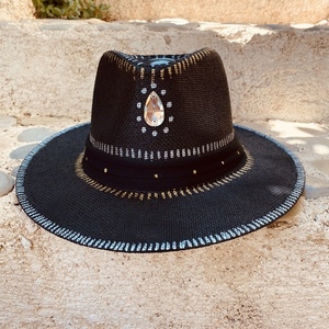 Ψάθινο καπέλο - Panama Crystal - ζωγραφισμένα στο χέρι, απαραίτητα καλοκαιρινά αξεσουάρ, ψάθινα - 5