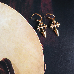 «Amen Gold» Boho χρυσά κρεμαστά σκουλαρίκια σταυρός! - επιχρυσωμένα, σταυρός, boho, κρεμαστά, zamak, φθηνά - 3