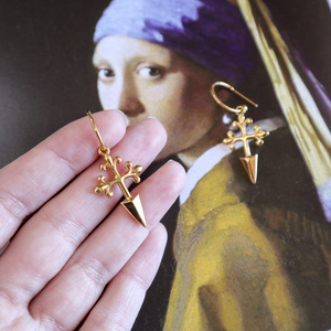 «Amen Gold» Boho χρυσά κρεμαστά σκουλαρίκια σταυρός! - επιχρυσωμένα, σταυρός, boho, κρεμαστά, zamak, φθηνά - 5